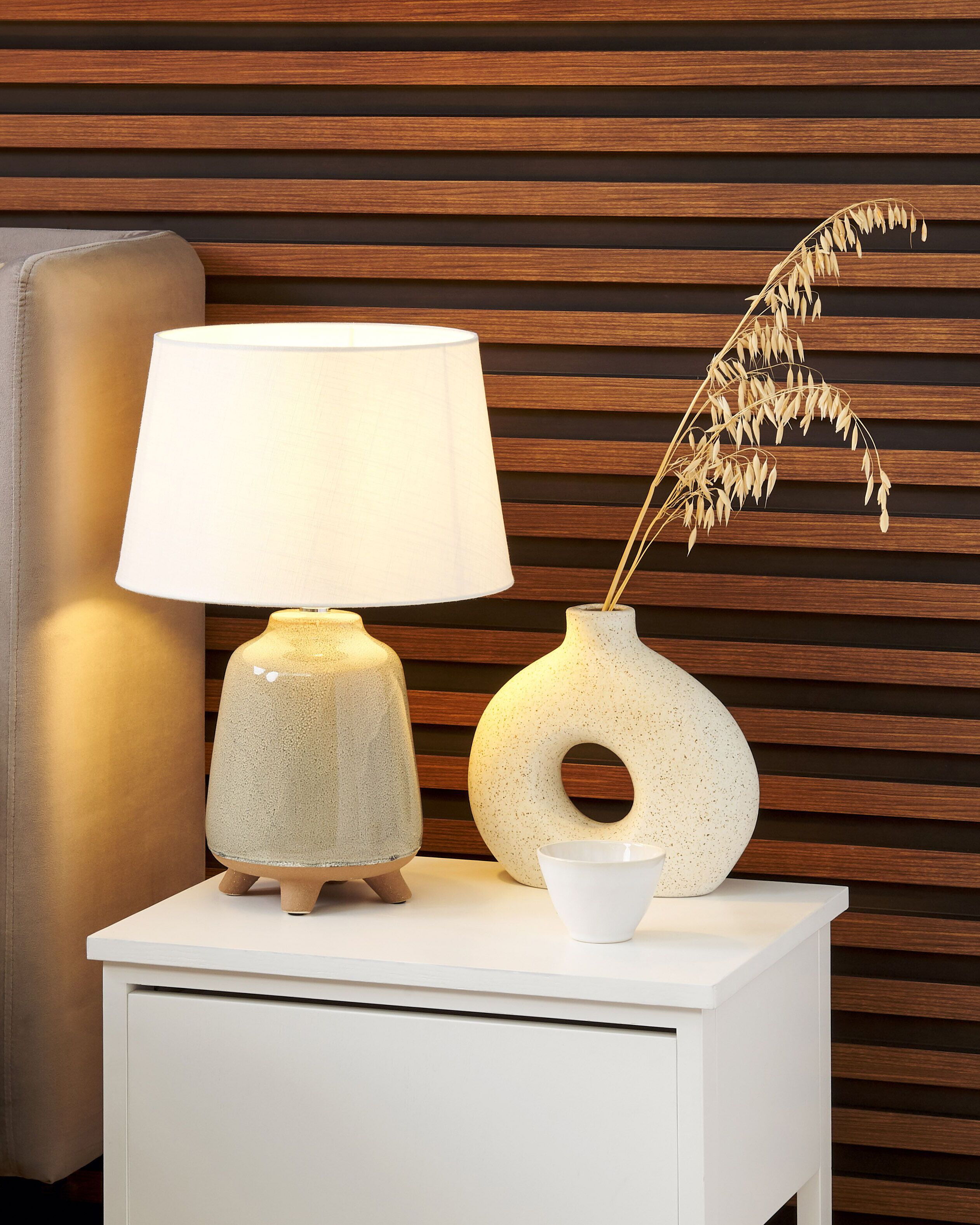 Candeeiro de mesa em cerâmica cinzenta 46 cm abajur em forma de cone branco feito à mão mesa de cabeceira sala de estar iluminação de quarto