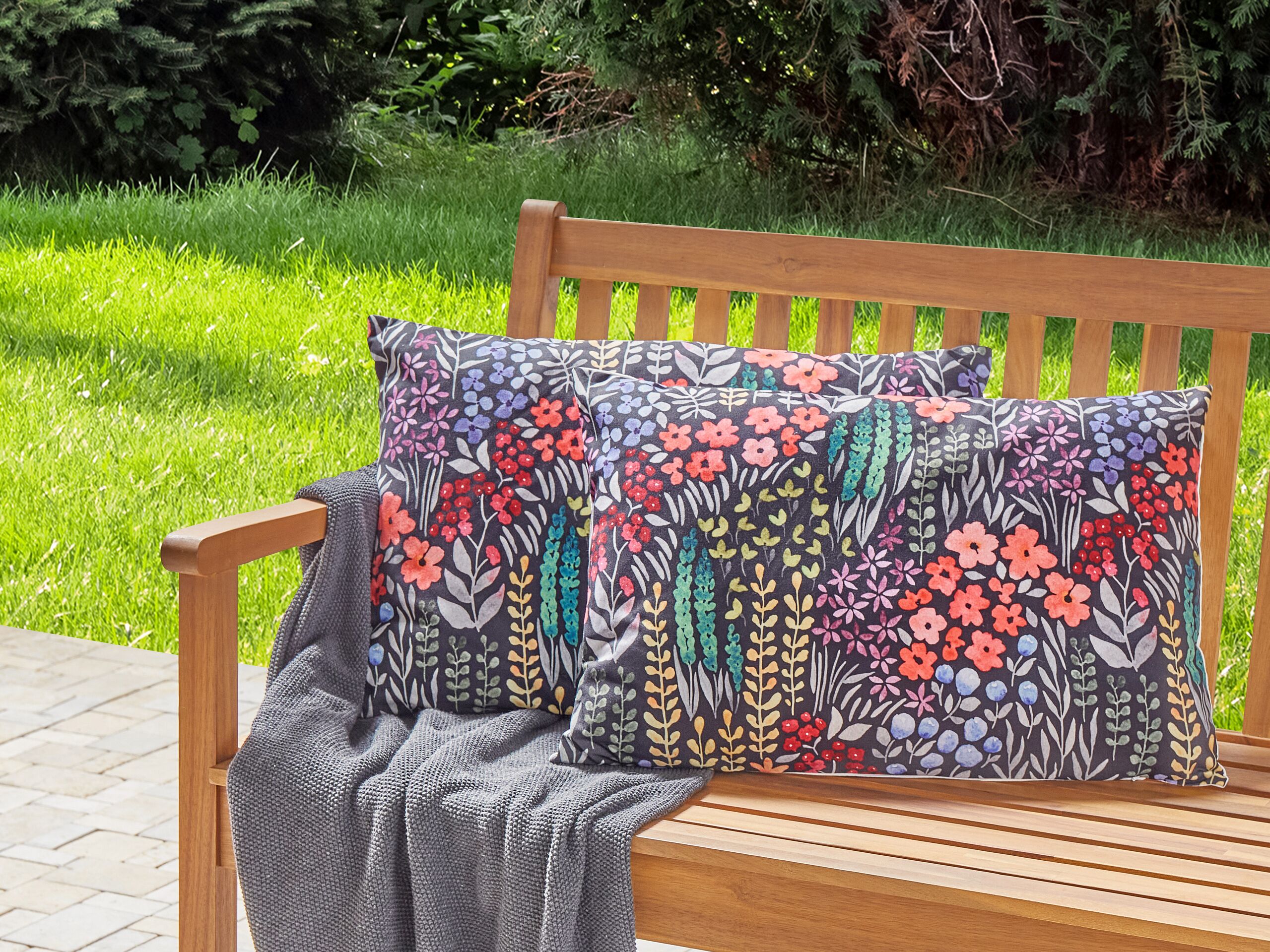 Conjunto de 2 almofadas de jardim em poliéster multicolor 40 x 60 cm cm design moderno e padrão floral