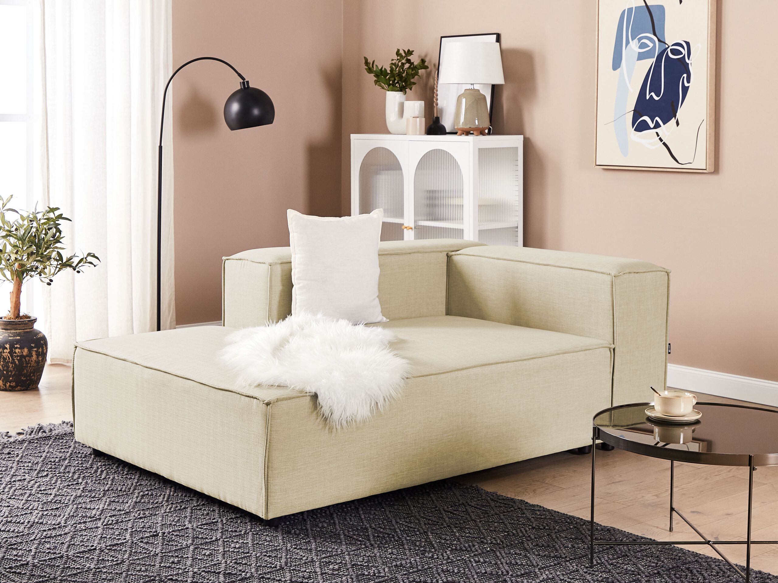 Chaise longue em linho creme versão à direita sala de estar moderna Aprica