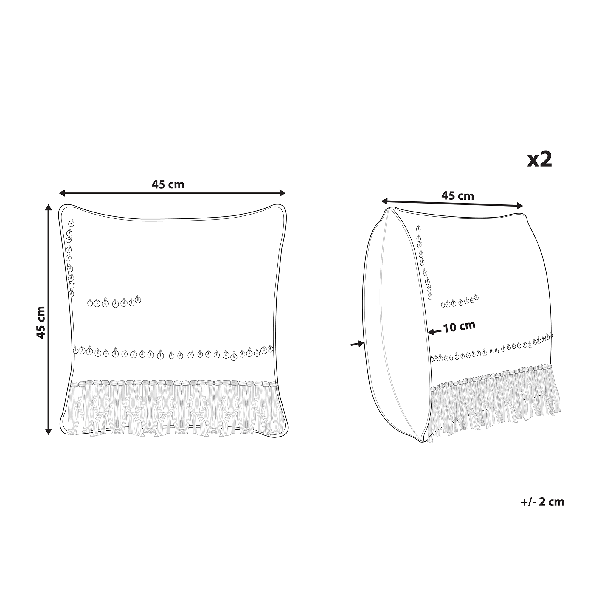 2 bawełniane poduszki dekoracyjne z frędzlami 45 x 45 cm beżowe VAYALI