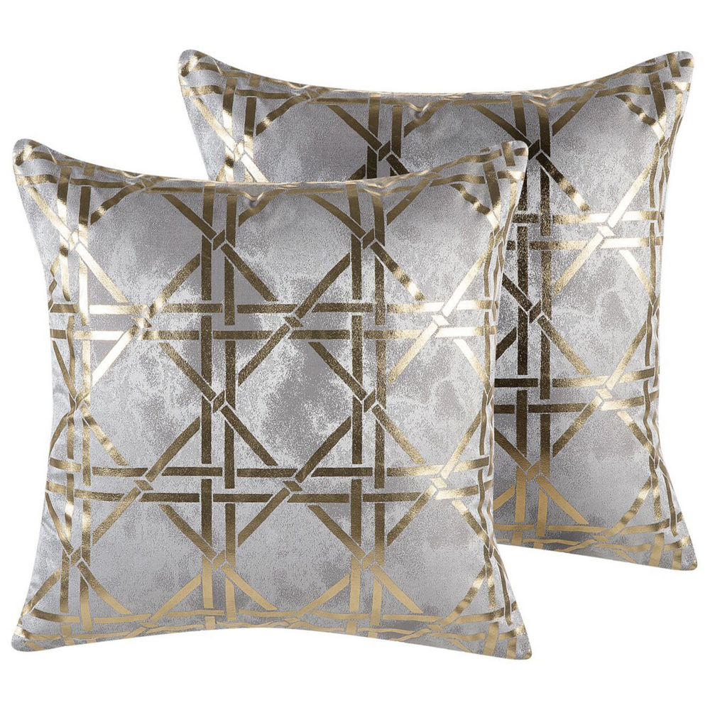 2 poduszki dekoracyjne w geometryczny wzór 45 x 45 cm szare ze złotym CASSIA
