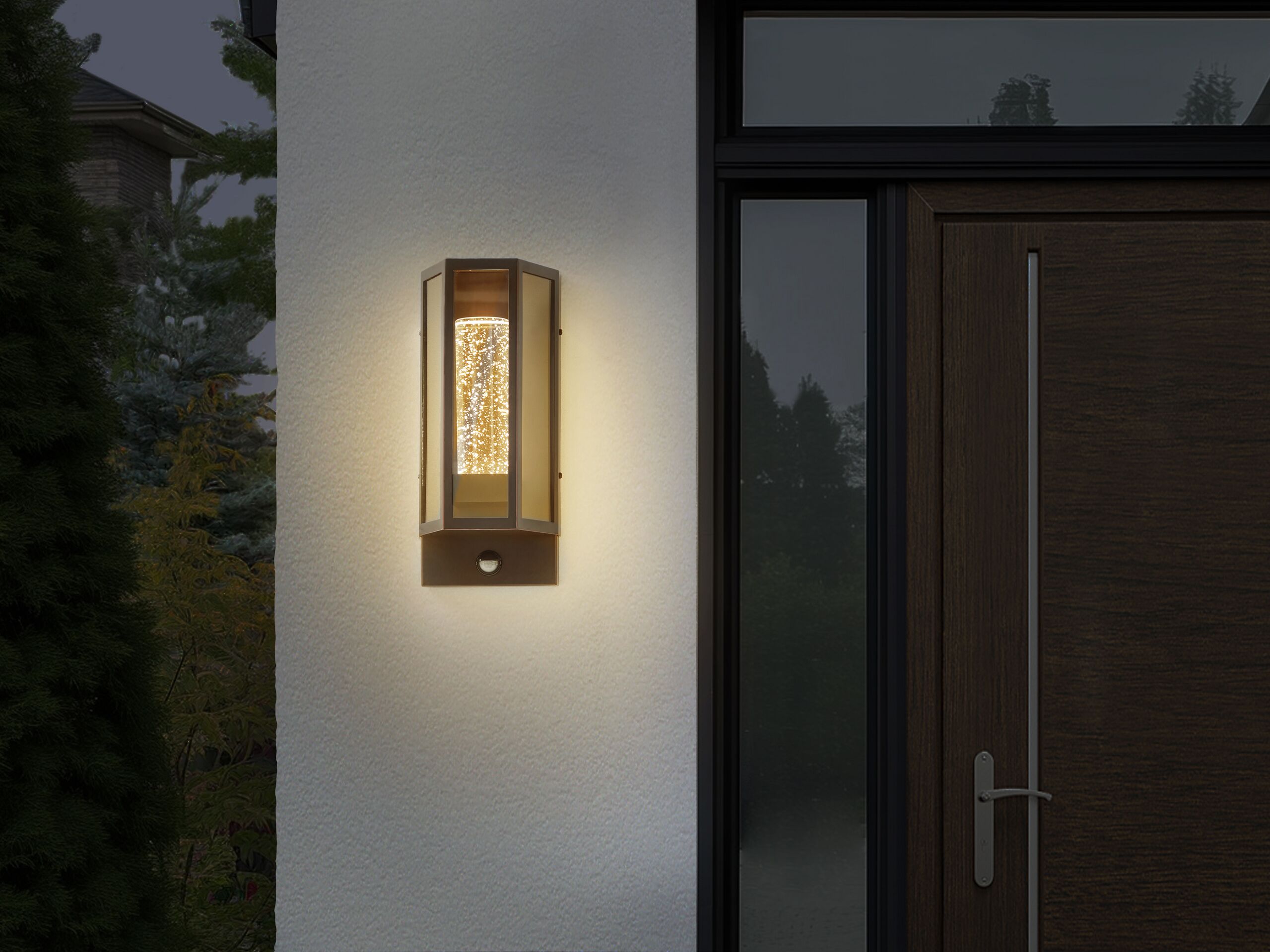 Candeeiro LED de parede exterior em ferro e vidro 33 cm com sensor de movimento de design retro