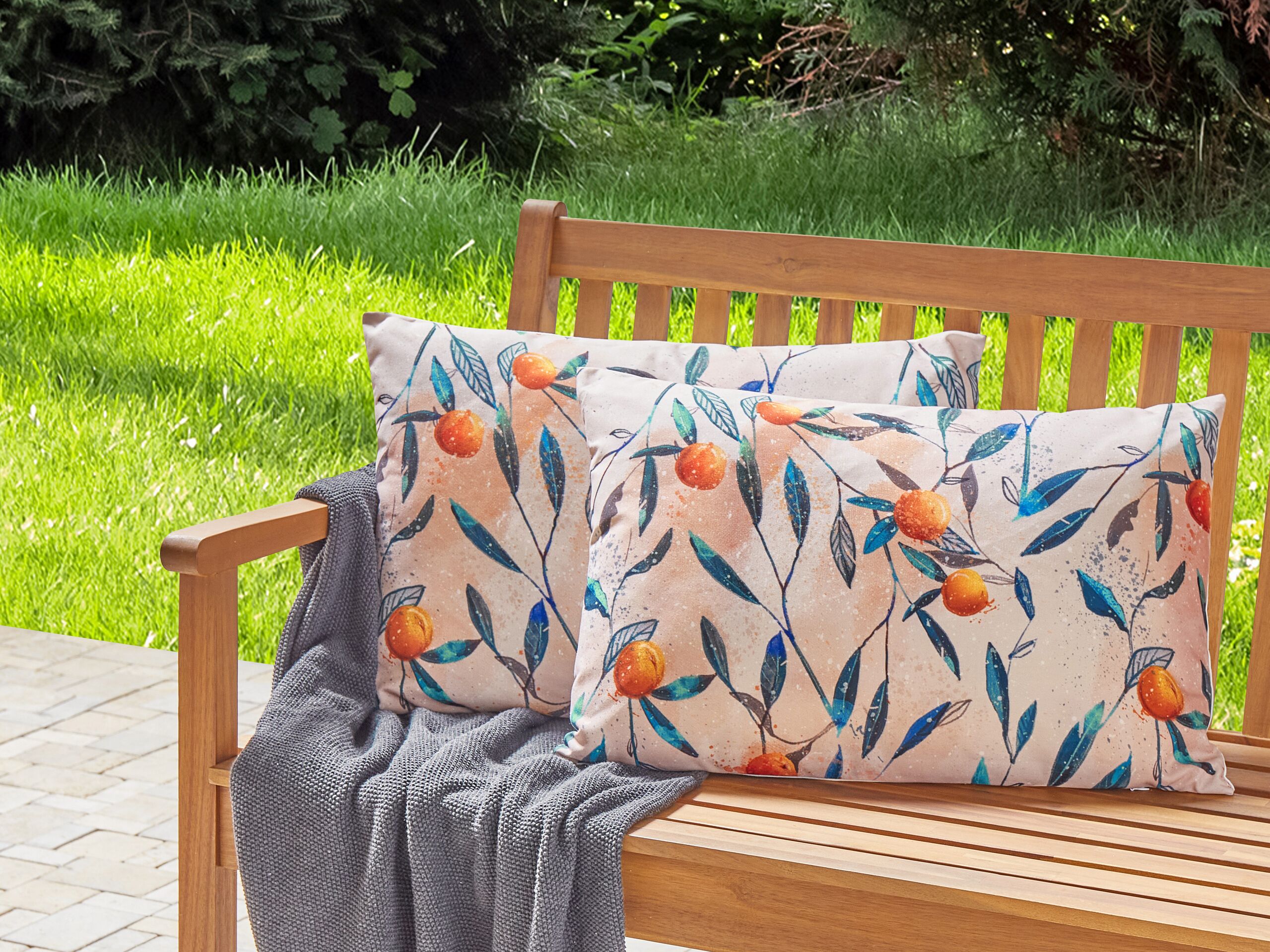 Conjunto de 2 almofadas de exterior com motivo de folha multicolor 40 x 60 cm com resistência à água para jardim
