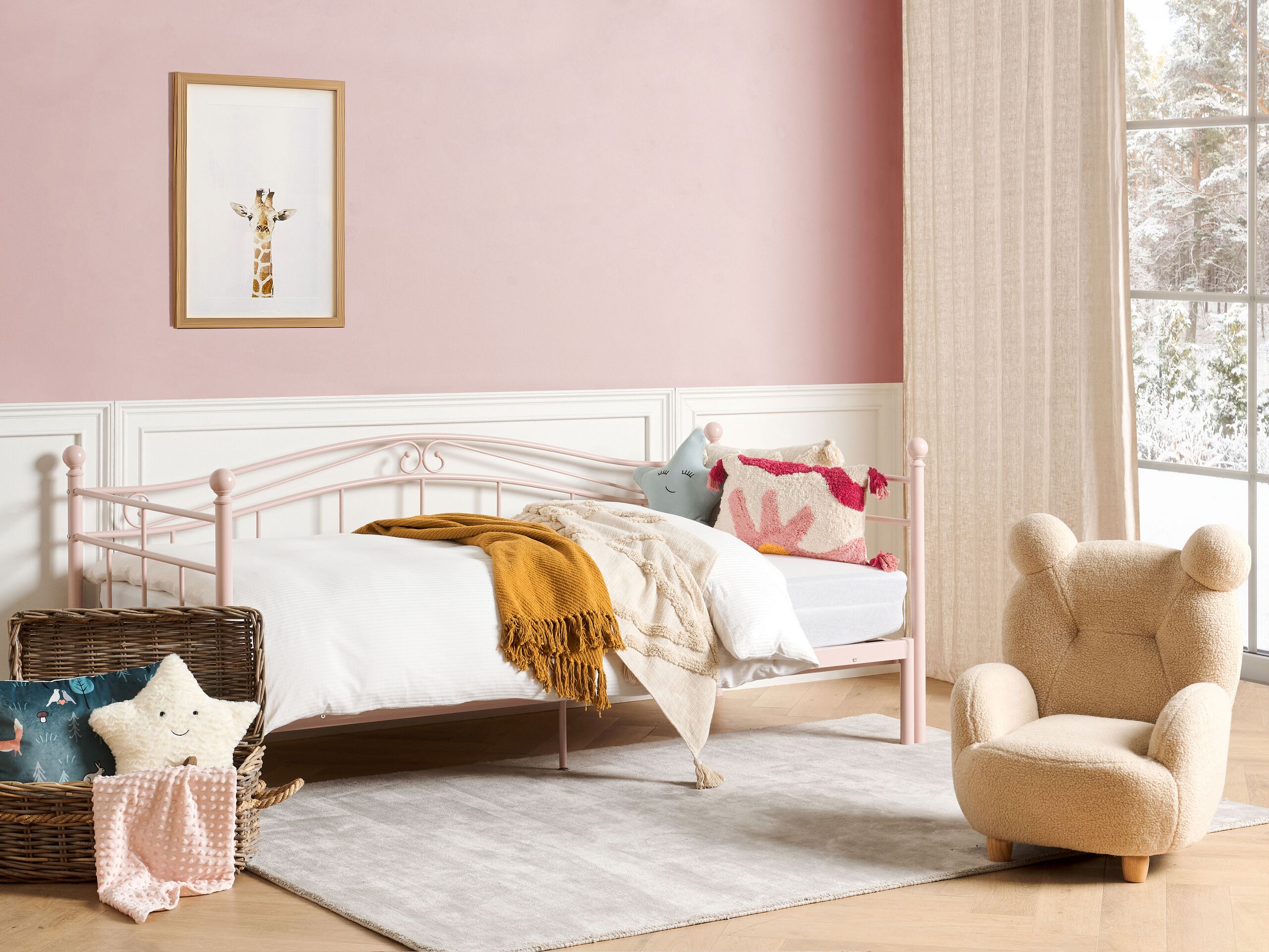 Cama dupla de metal rosa pastel 90/180 x 200 cm extensível para quarto de estilo elegante e romântico