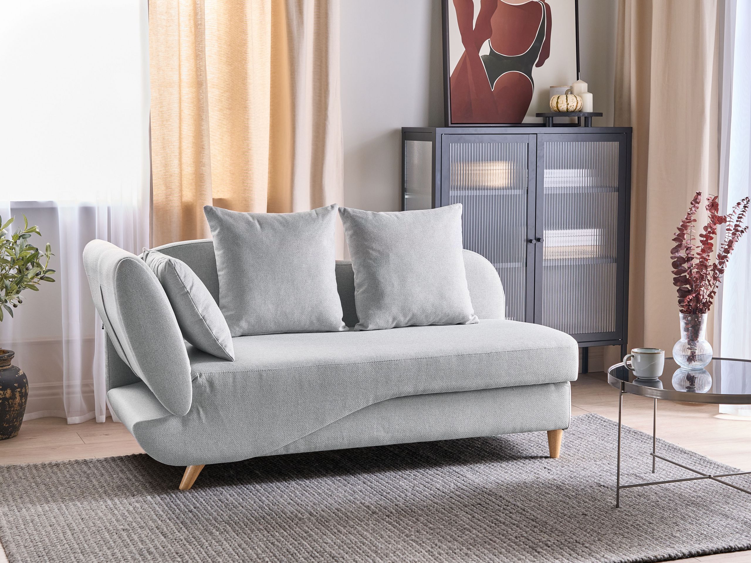 Chaise-longue em linho cinzento claro com espaço de armazenamento versão à esquerda Fr.