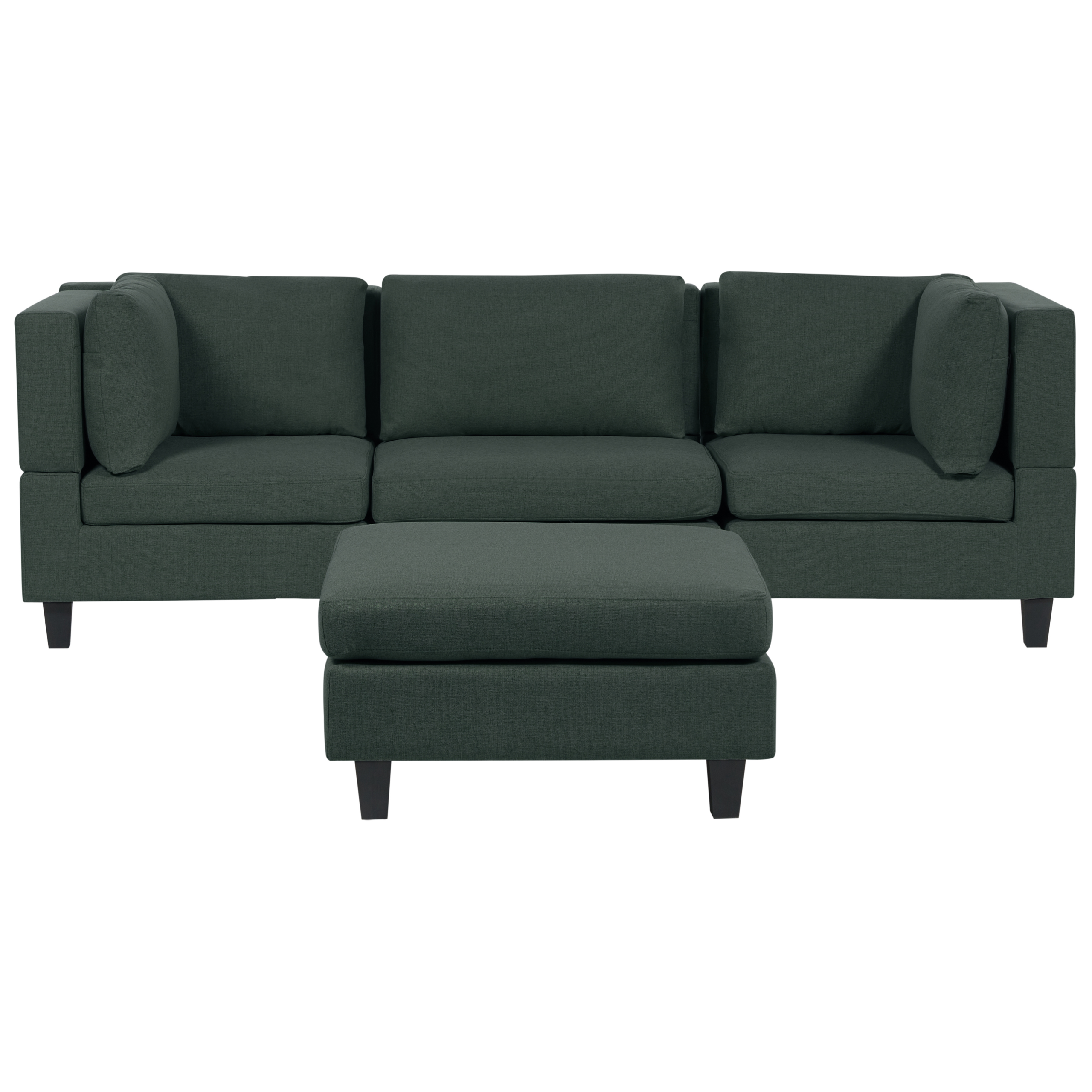 3 Seater Modular & Ottoman Sofa in Dark Green Fabric and Eucalyptus Wood T-
