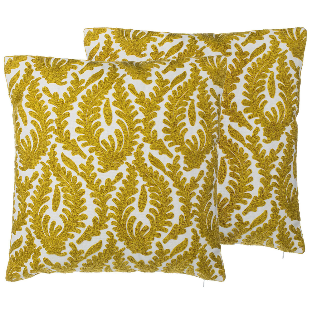 2 poduszki dekoracyjne haftowane 45 x 45 cm żółte PRIMULA