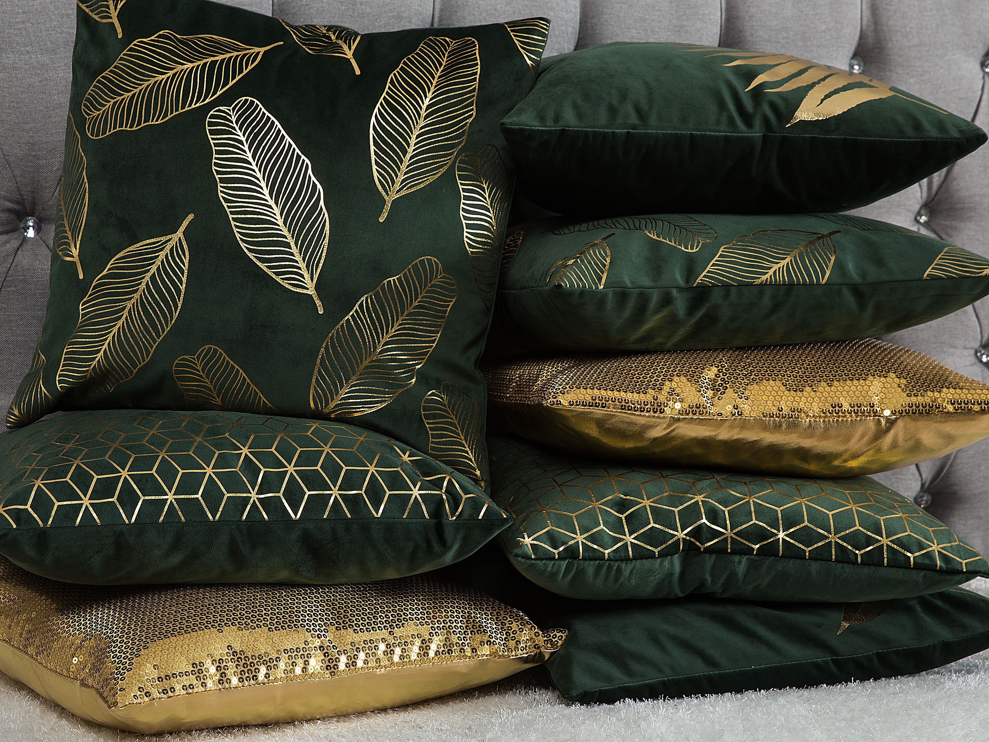 2 welurowe poduszki dekoracyjne w geometryczny wzór 45 x 45 cm zielone CELOSIA