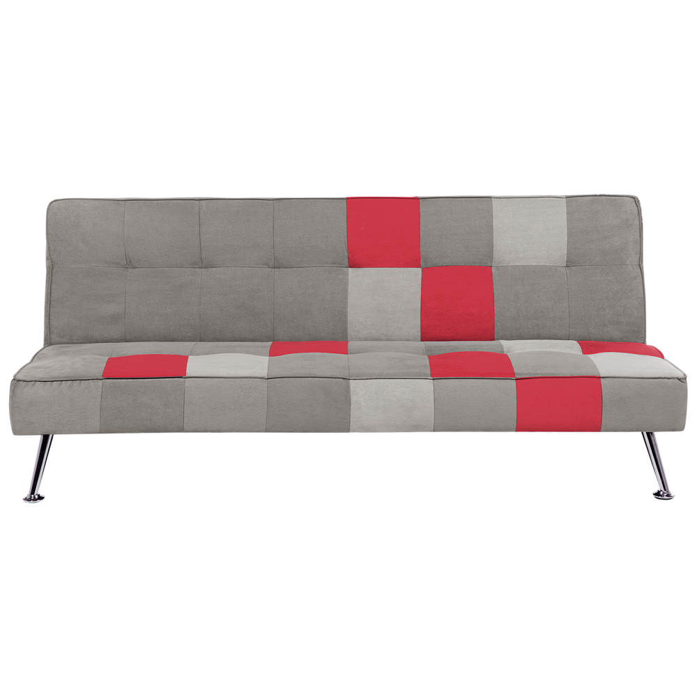 Image of Divano Letto Grigio e Rosso 3 Posti Velluto Patchwork Rivestimento Click Clack