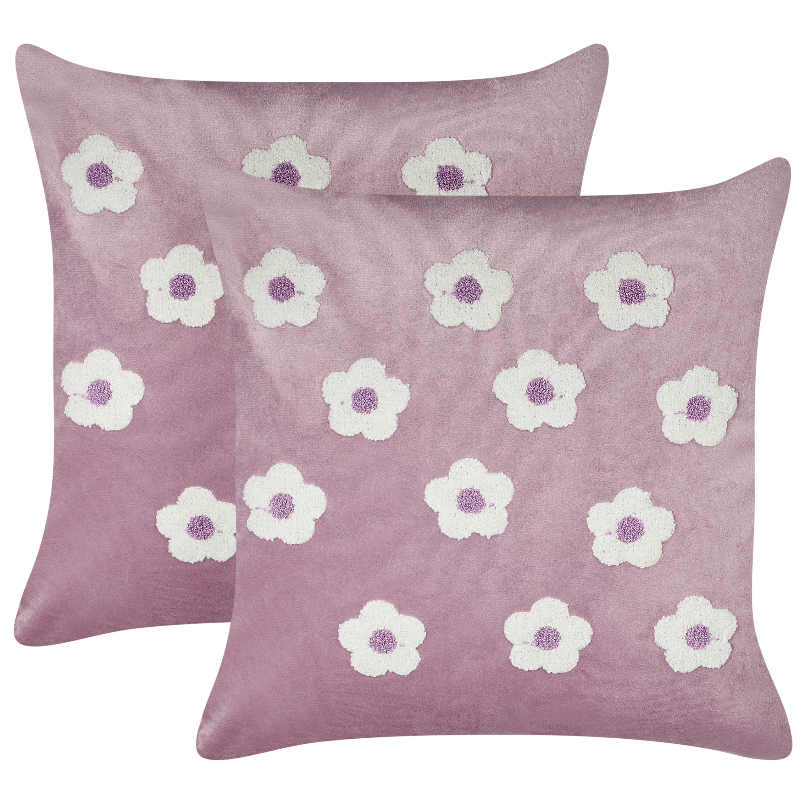 Set van 2 kussens Borduurwerk Fluweel Paars ECHINACEA 45 x 45 cm