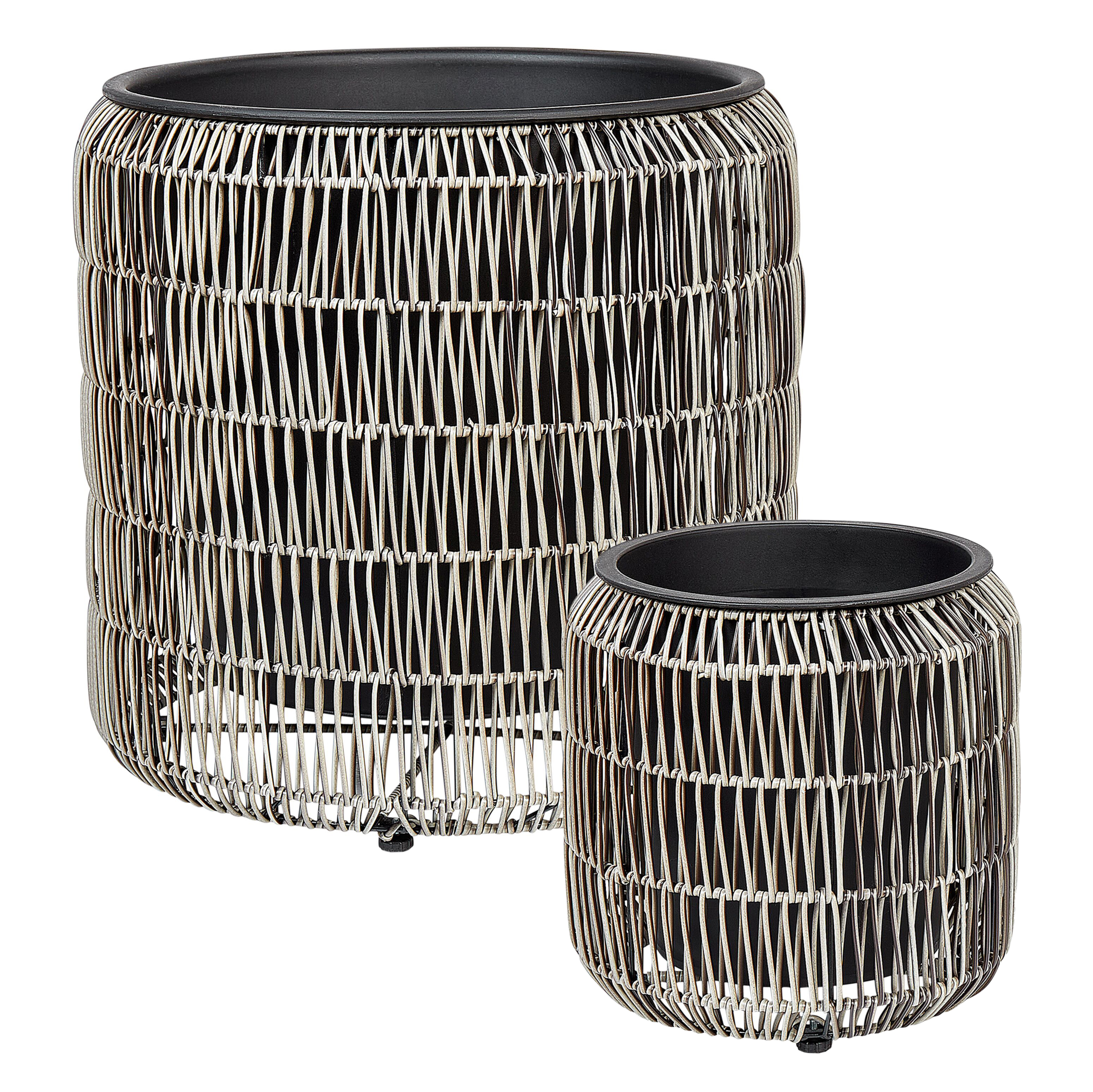 Bloempot set van 2 PE rotan lichtbruin BRODIEA
