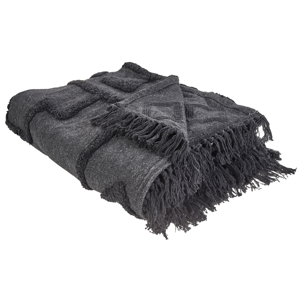Image of Coperta Grigio Cotone 220 x 240 cm Grande Coperta Letto Lancio Ciuffo Stile Boho