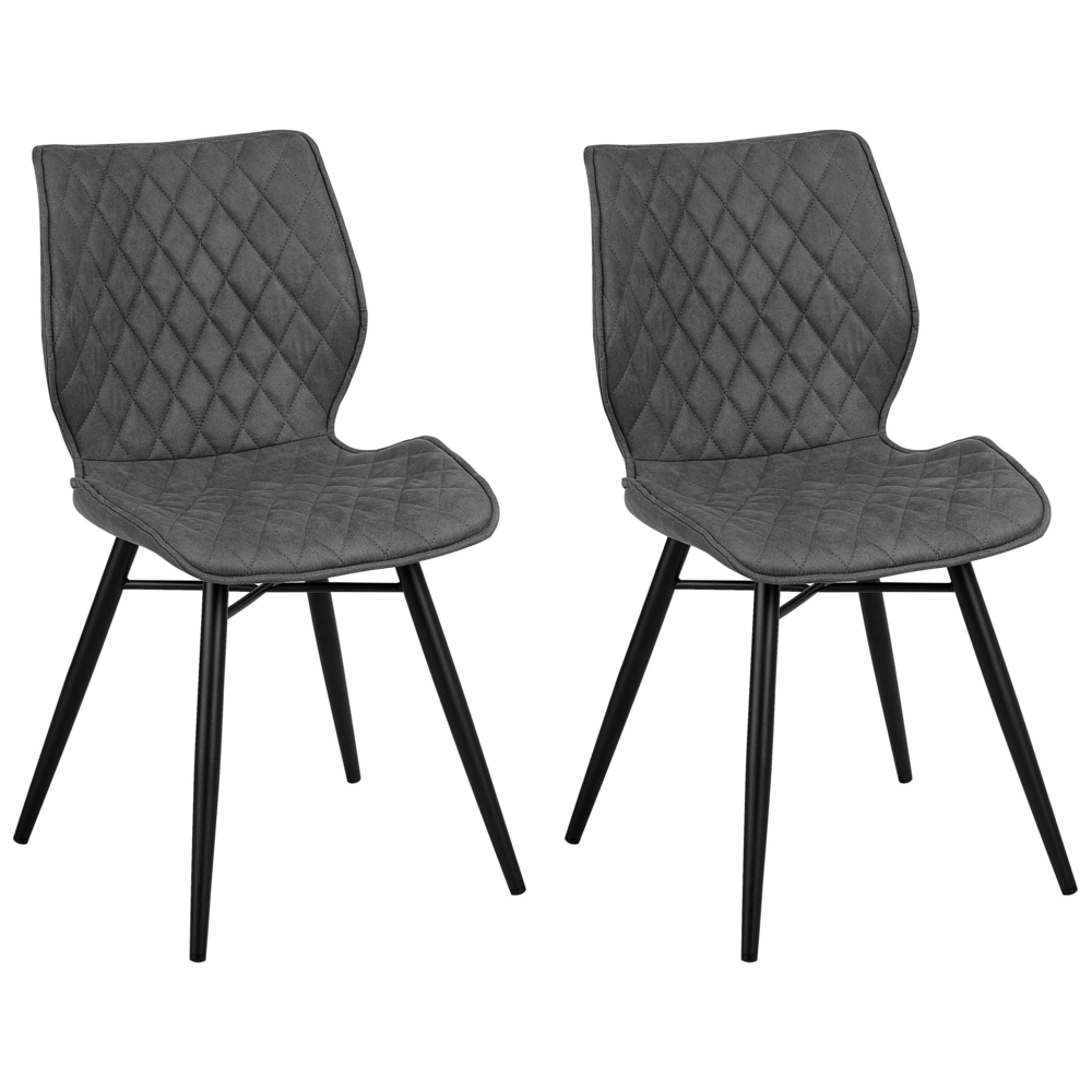 Image of Set di 2 sedie da pranzo con rivestimento in tessuto grigio e gambe in metallo nero stile retrò rustico