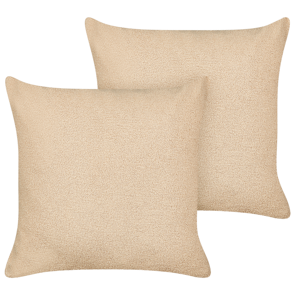 Image of Set di 2 cuscini decorativi Beige Sabbia Boucle 60 x 60 cm fodera rimovibile con cerniera Accessori decorativi Boho