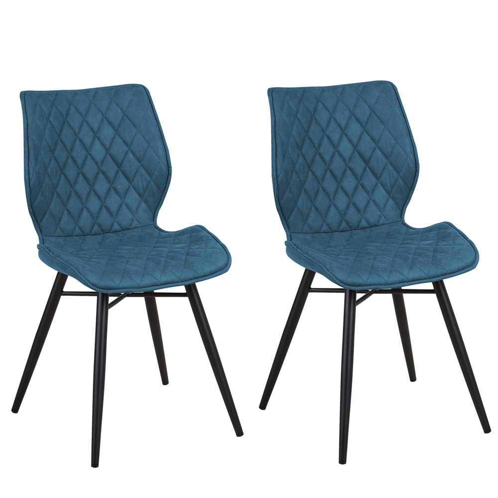 Image of Set di 2 sedie da pranzo tappezzeria in tessuto blu gambe in metallo nero stile retrò rustico