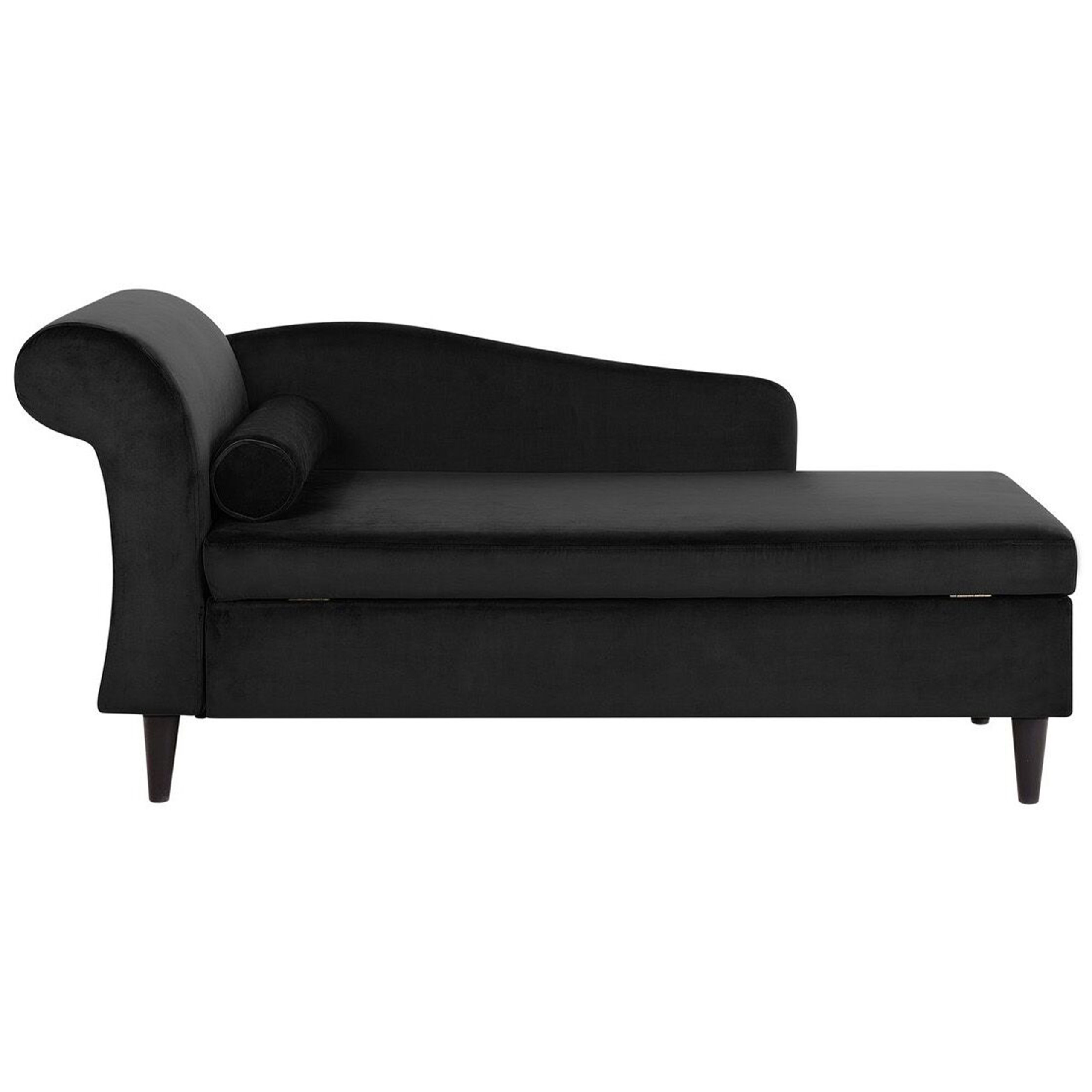 Chaise longue fluweel zwart linkszijdig LUIRO