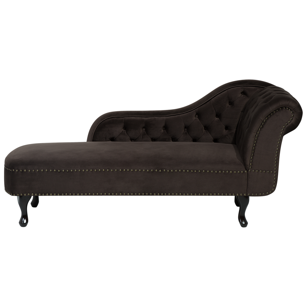 Image of Chaise longue Marrone versione destra Velluto abbottonato testa chiodata