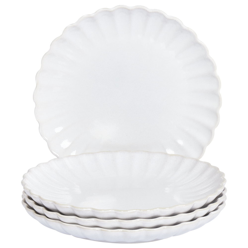 Image of Set di 4 piatti da portata in gres bianco, caolino lavorato a mano con smalto reattivo Piatto da dessert Cucina Sala da pranzo