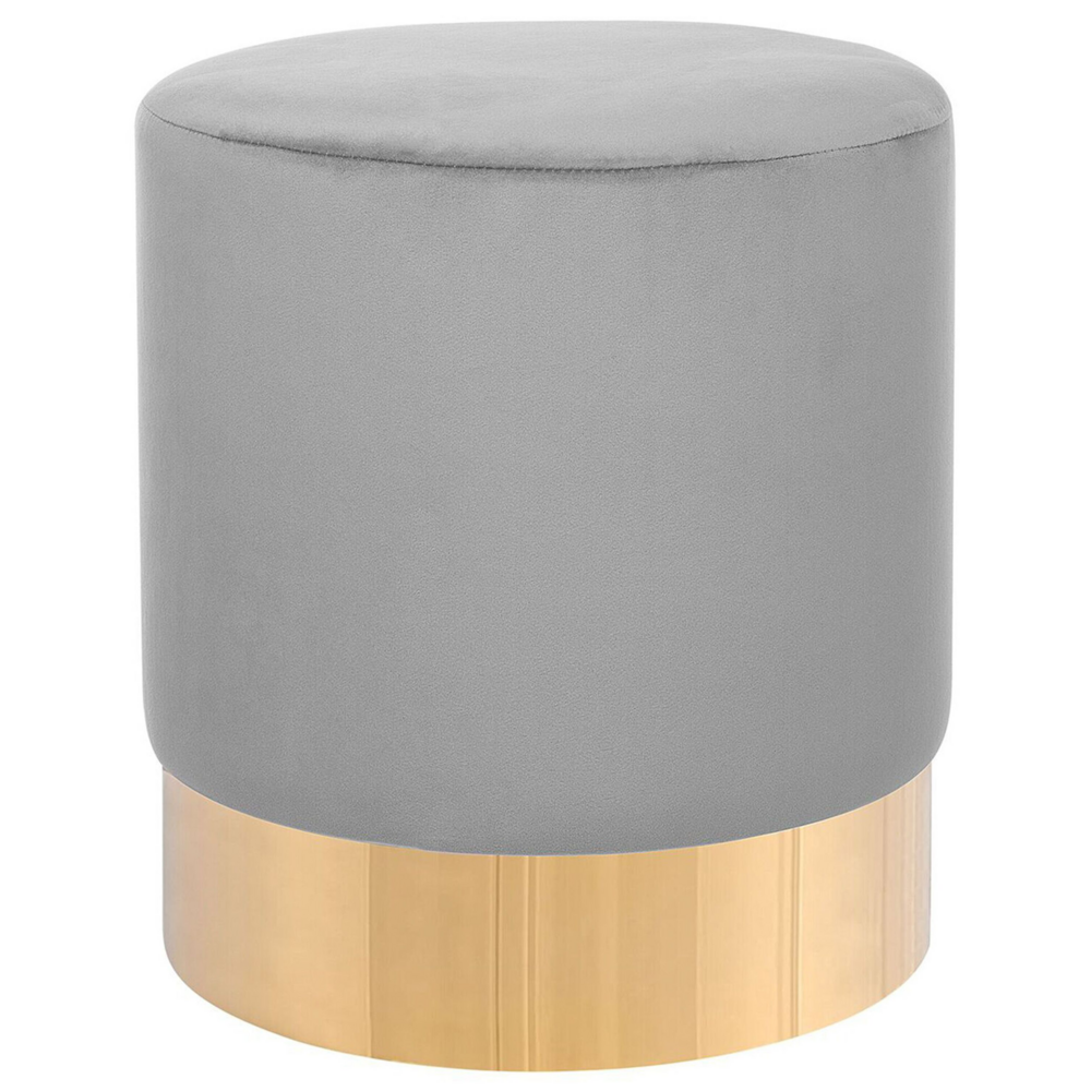 Image of Poggiapiedi rotondo in velluto grigio con pouf da toeletta Glam Sgabello con dorato