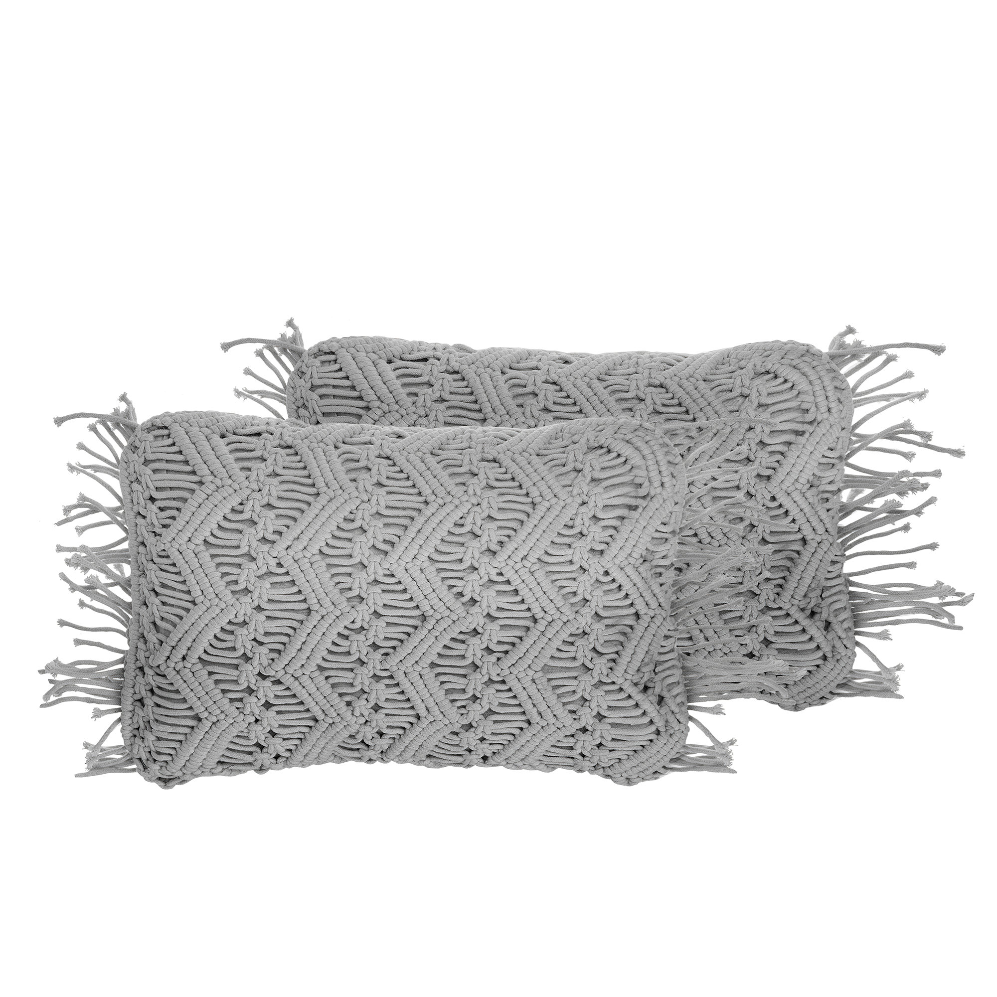 Set van 2 kussens Macramé Katoen Grijs KIRIKKALE 30 x 45 cm