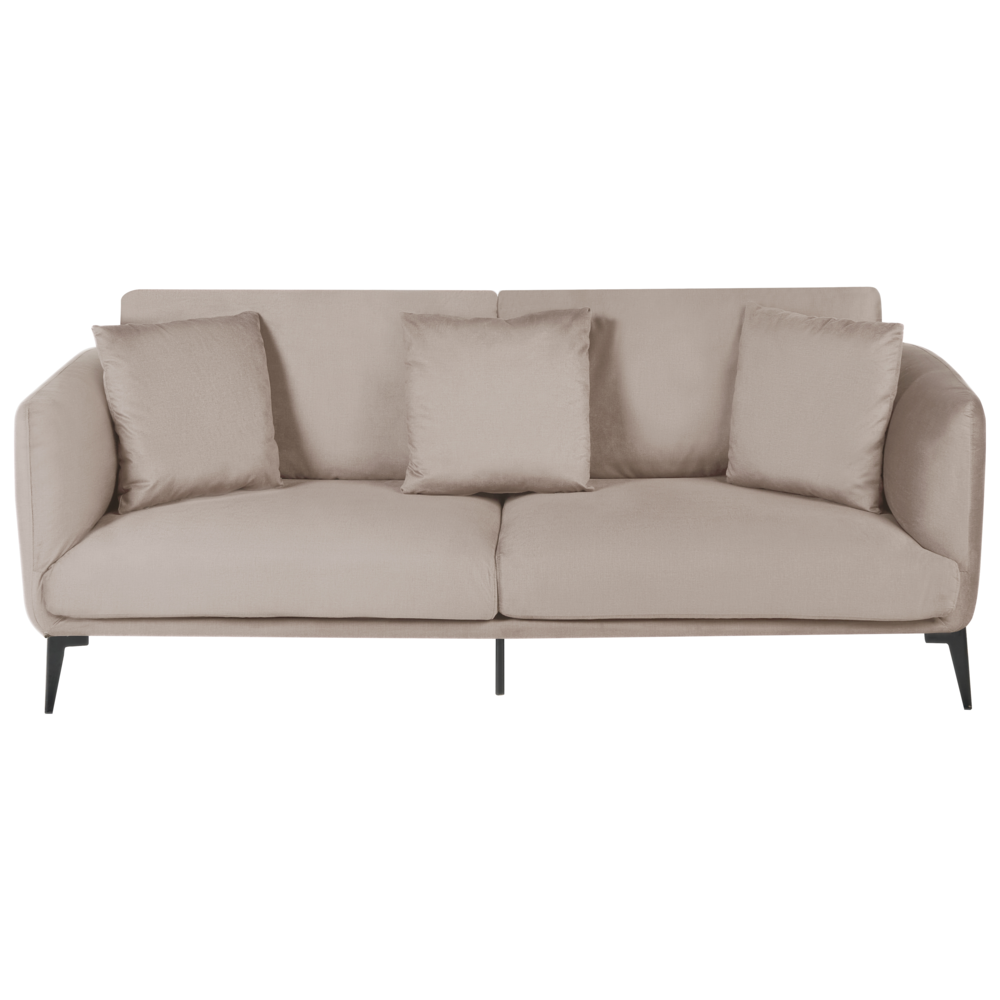 Divano in velluto a 3 posti beige con cuscini Gambe in metallo stile moderno