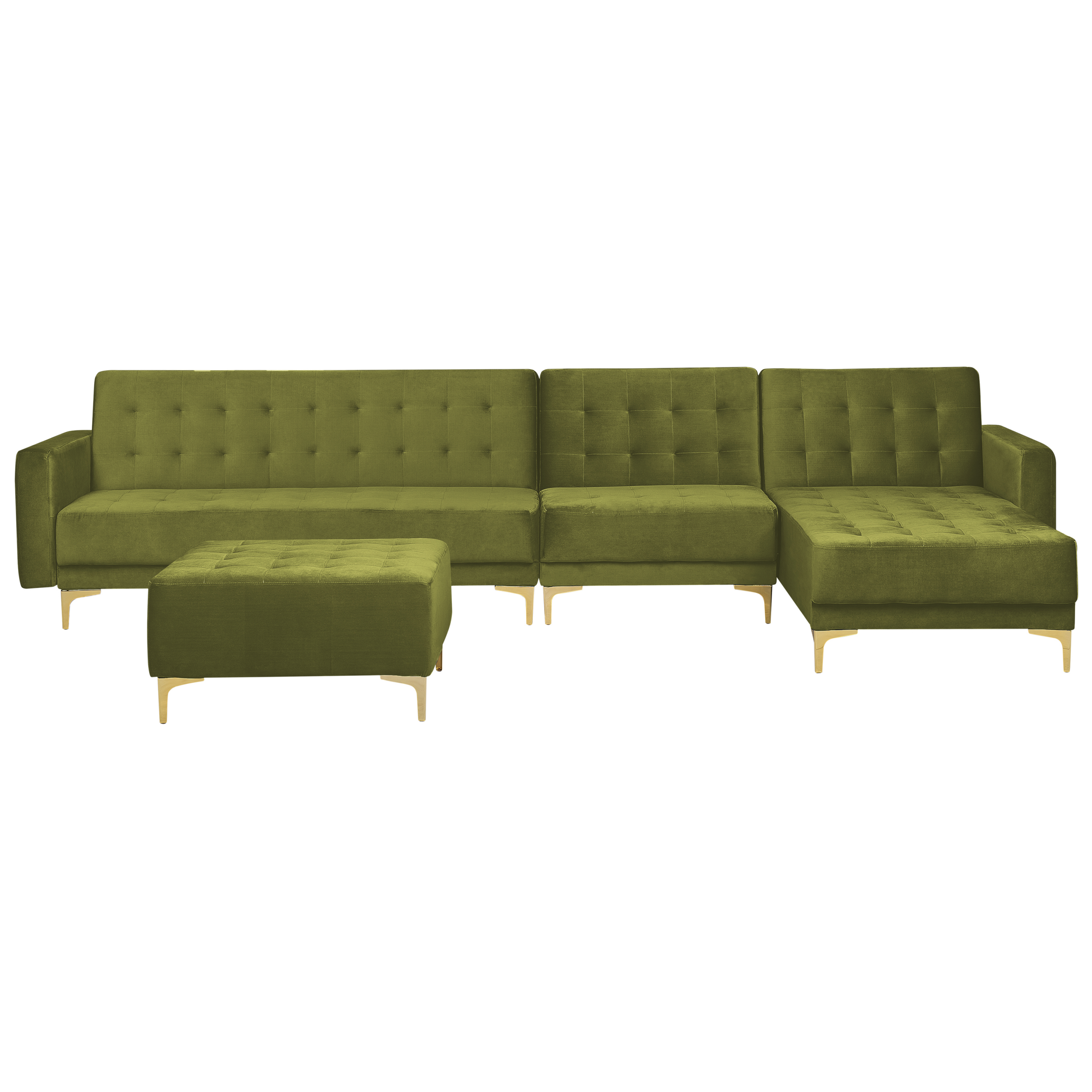 Modulaire hoekbank met ottomaan fluweel groen linkszijdig ABERDEEN