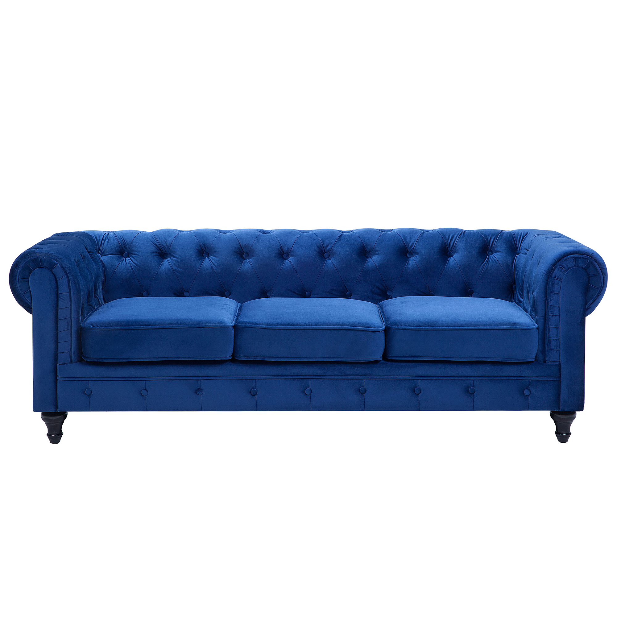 Driezitsbank fluweel donkerblauw CHESTERFIELD