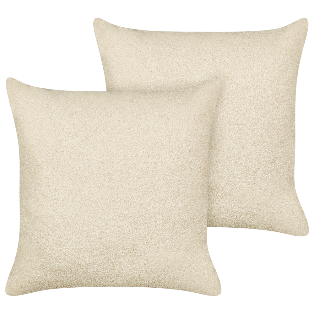 Image of Set di 2 cuscini decorativi Beige Boucle 60 x 60 cm fodera rimovibile con cerniera Accessori decorativi Boho