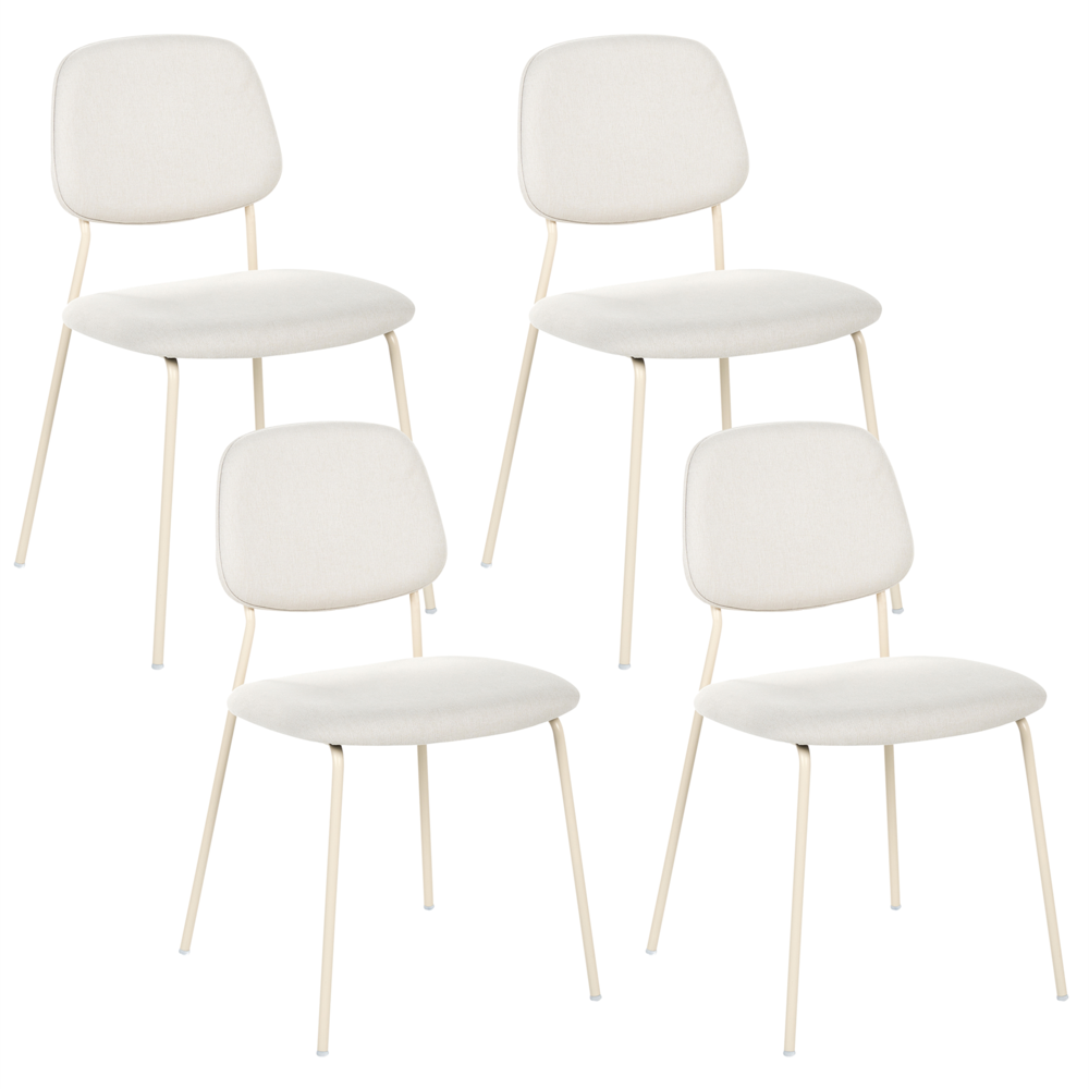 Set di 4 sedie da pranzo beige chiaro con gambe in ferro e rivestimento in poliestere nero senza braccioli design moderno e minimalista