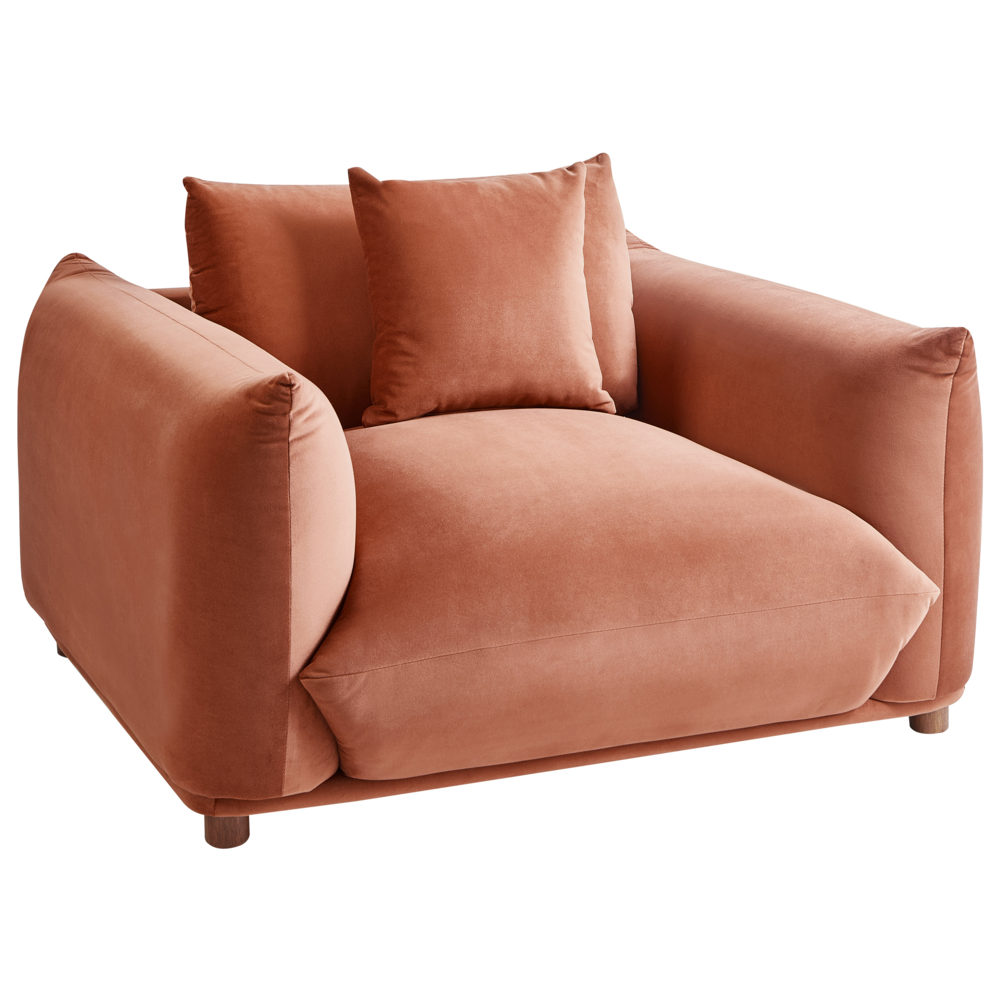 Poltrona velluto marrone dorato Gambe di legno morbide Stile moderno arredamento scandinavo