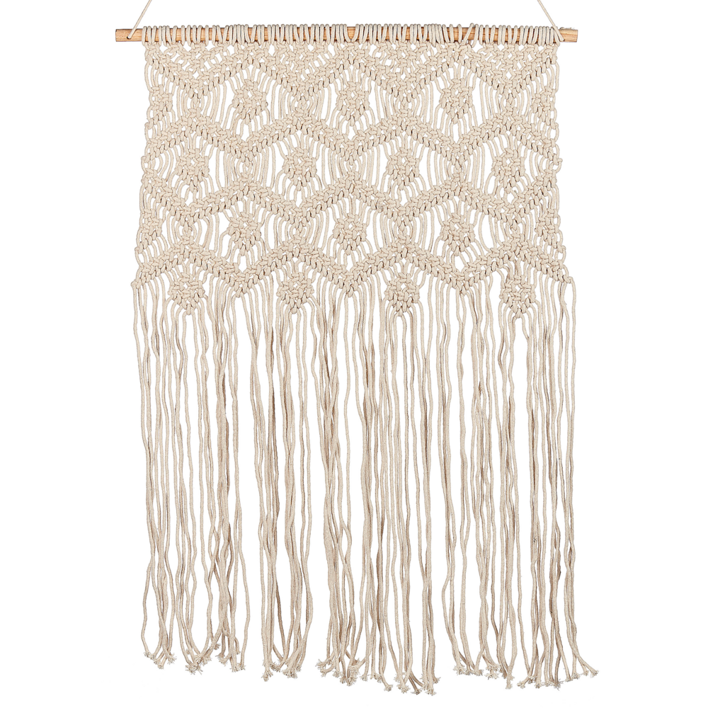 Image of Decorazione da parete macramè beige cotone fatta a mano boho arte da parete per soggiorno camera da letto camera dei bambini