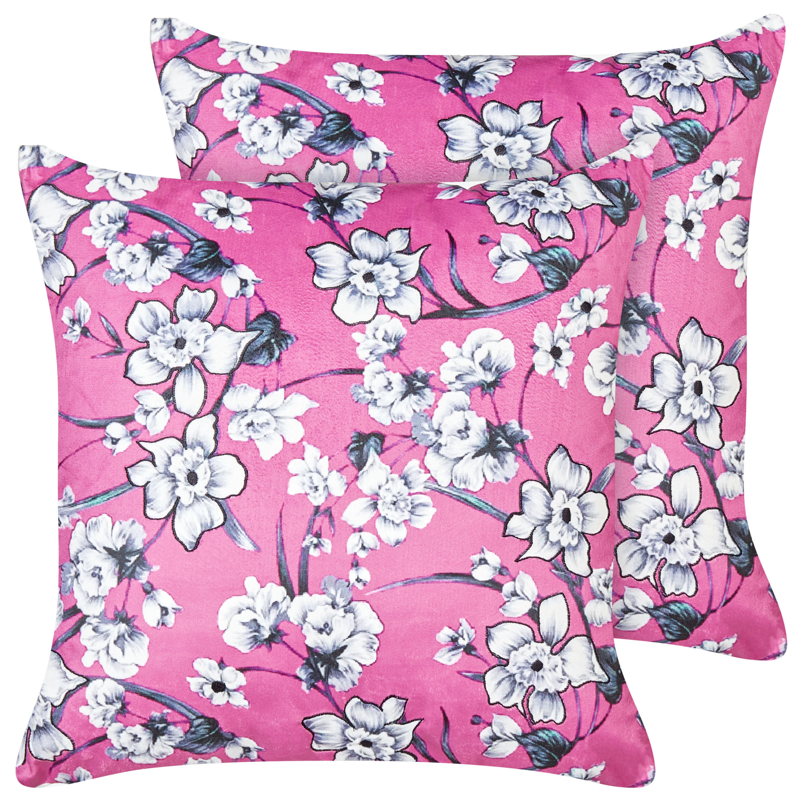Set van 2 kussens Borduurwerk Fluweel Fuchsiapaars KOELERIA 45 x 45 cm