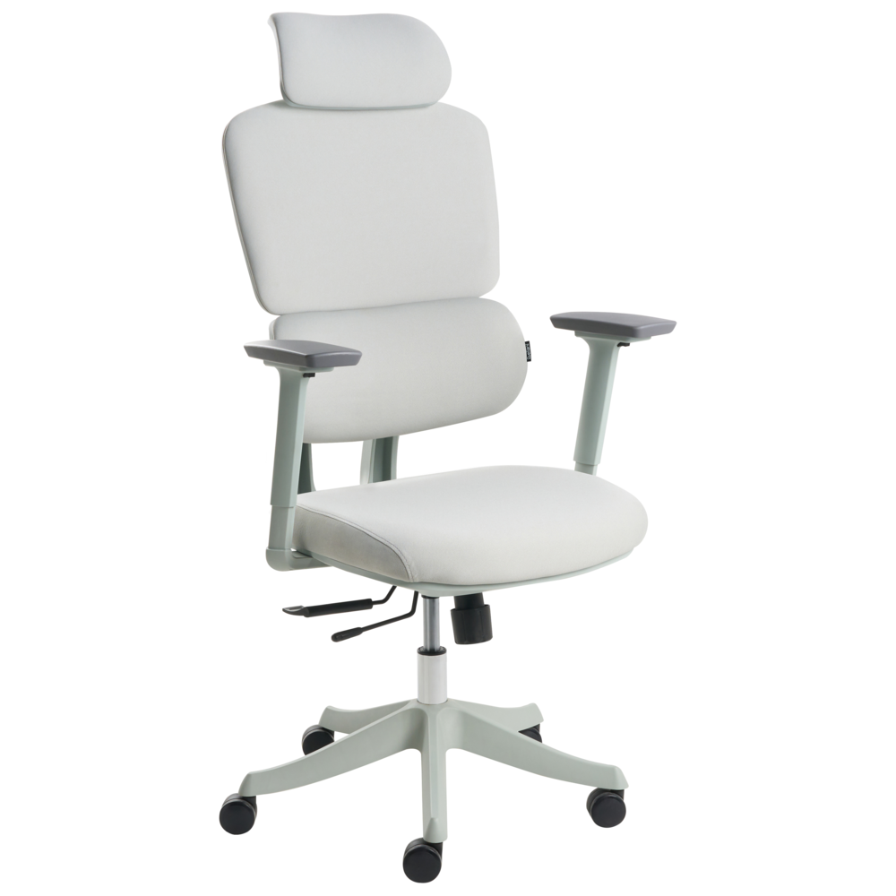 Sedia Da Ufficio Funzionale Rivestimento In Poliestere Braccioli Base Girevole Schienale Inclinabile Grigio Chiaro Poggiatesta Regolabile