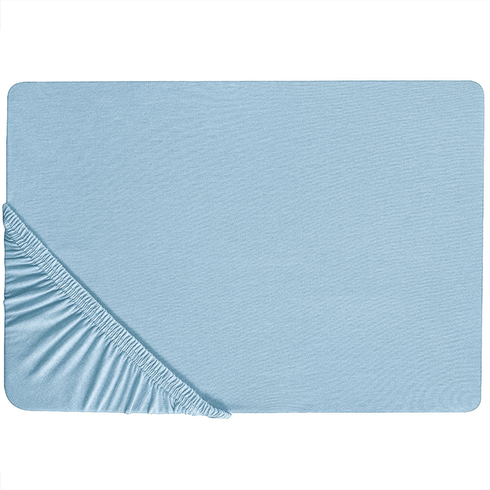 Image of Lenzuolo con angoli cotone azzurro 160 x 200 cm coprimaterasso elasticizzato modello classico a tinta unita camera da letto classica