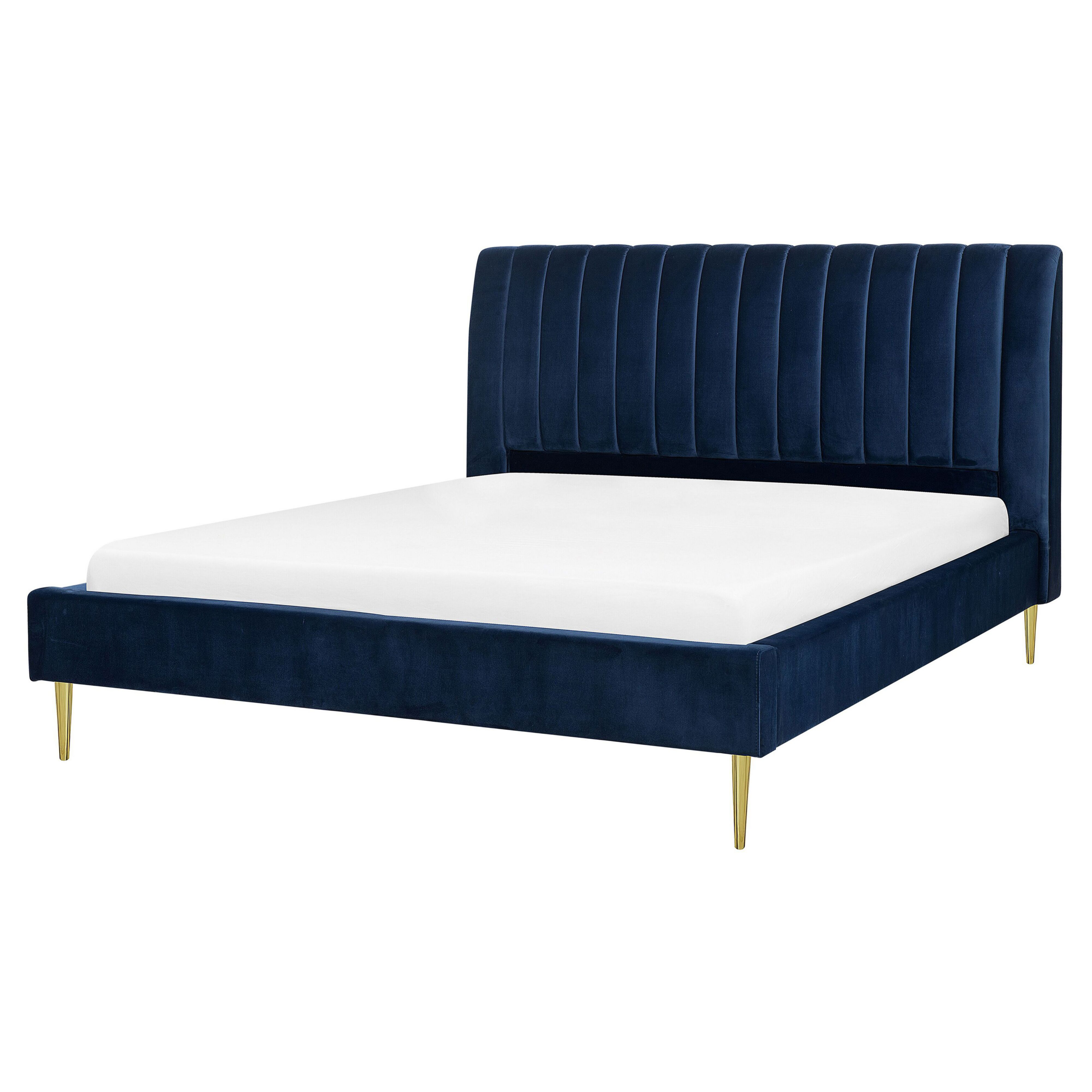 Bed fluweel marineblauw 160 x 200 cm MARVILLE