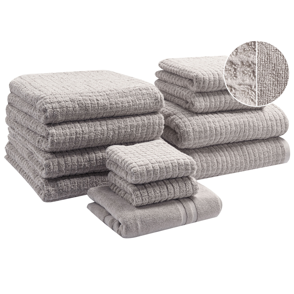Set di 11 asciugamani Grigio Chiaro in cotone per ospiti Asciugamano da bagno e tappetino da bagno