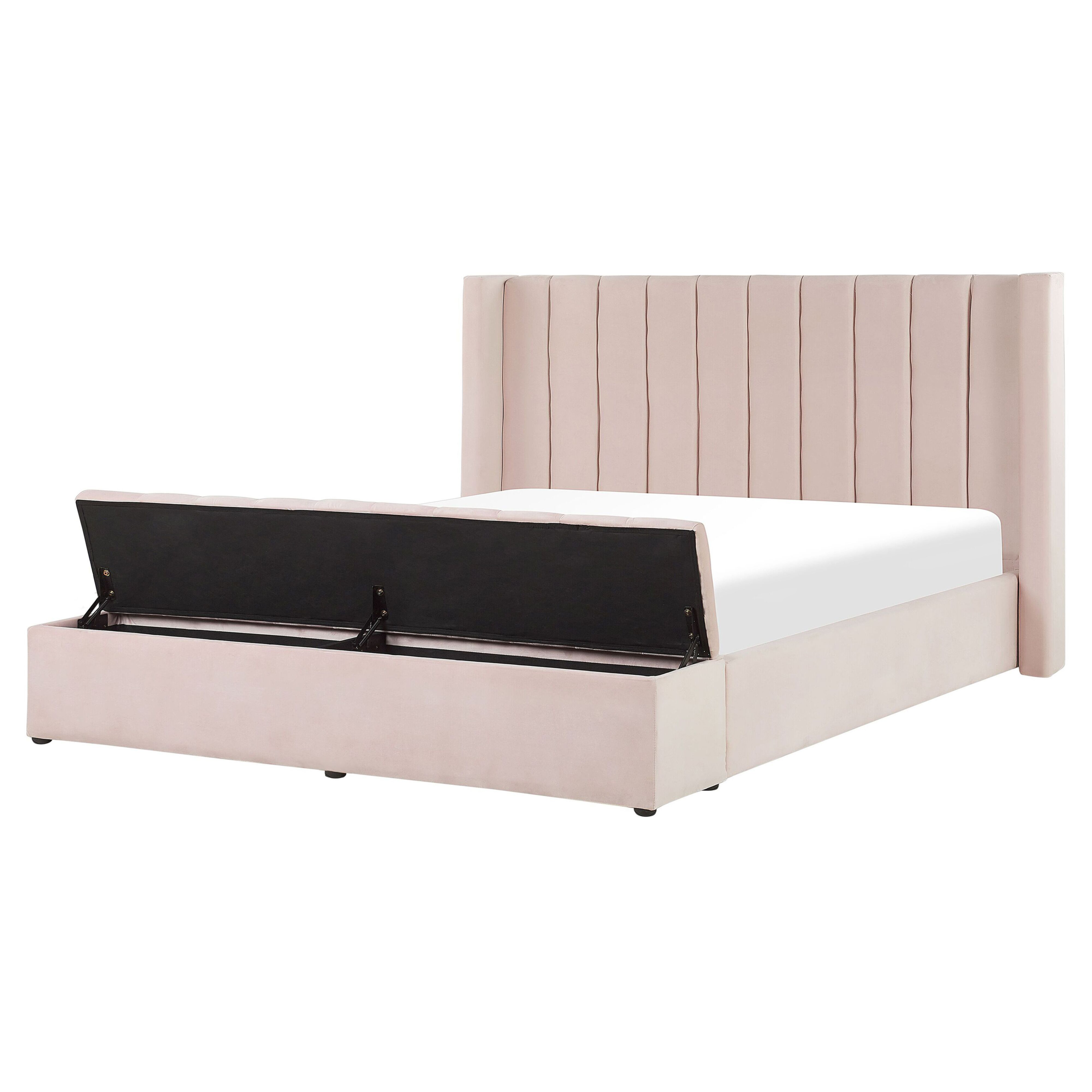 Bed met opbergruimte fluweel pastelroze 160 x 200 cm NOYERS