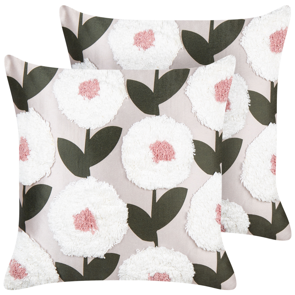 Image of Set di 2 cuscini decorativi in cotone rosa 45 x 45 cm con motivo floreale sfoderabile Accessori moderni per la camera da letto Soggiorno