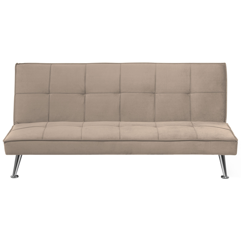 Image of Divano Letto Beige 3 Posti Imbottito Trapuntato Gambe In Metallo Click Clack