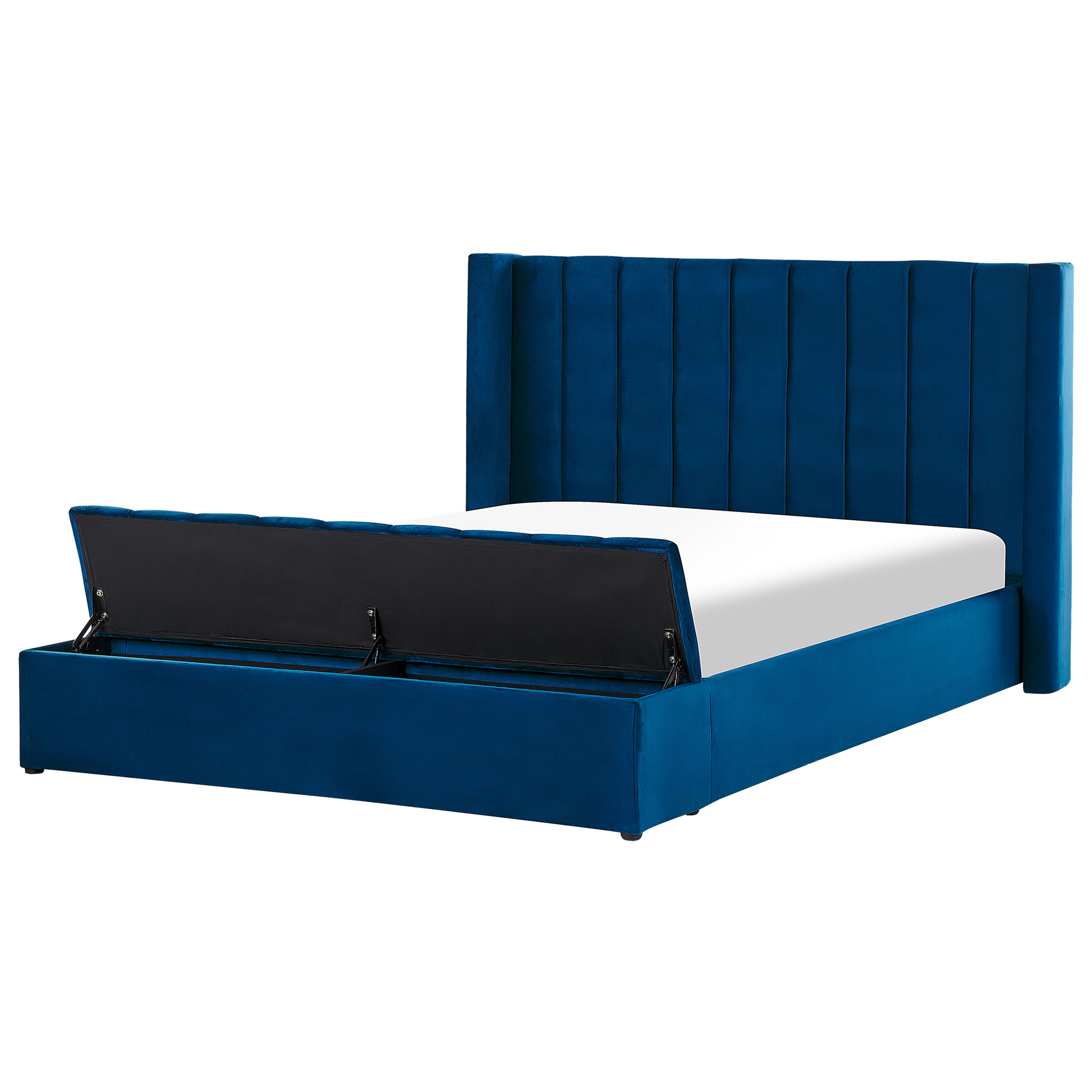 Bed met opbergbank fluweel blauw 180 x 200 cm NOYERS