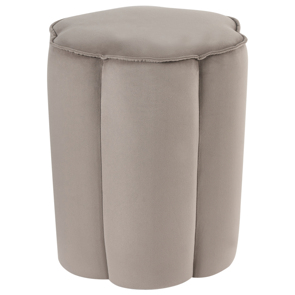 Pouf rotondo in velluto taupe 39 x 34 x 45 cm | Poggiapiedi imbottito dal design moderno per soggiorno e camera da letto