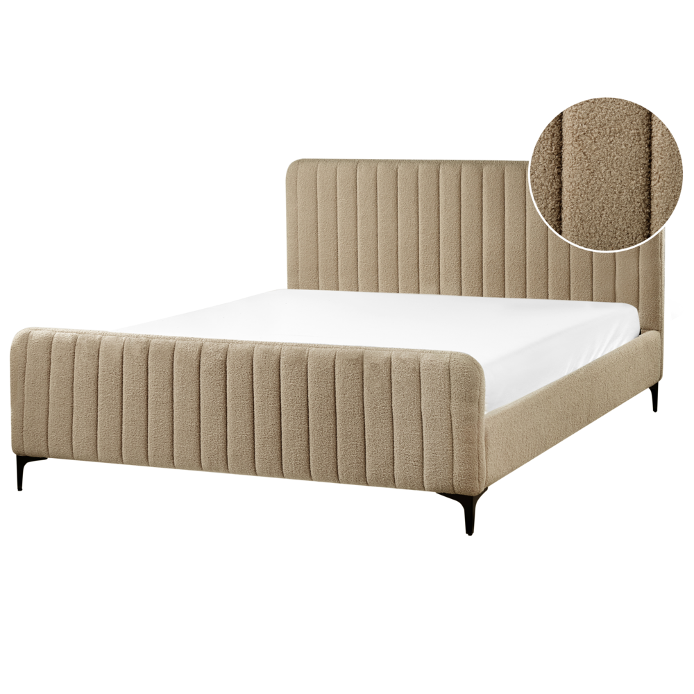 Image of Letto in bouclé tortora UE Matrimoniale 160 x 200 cm Testiera Imbottita con Gambe in metallo Design moderno