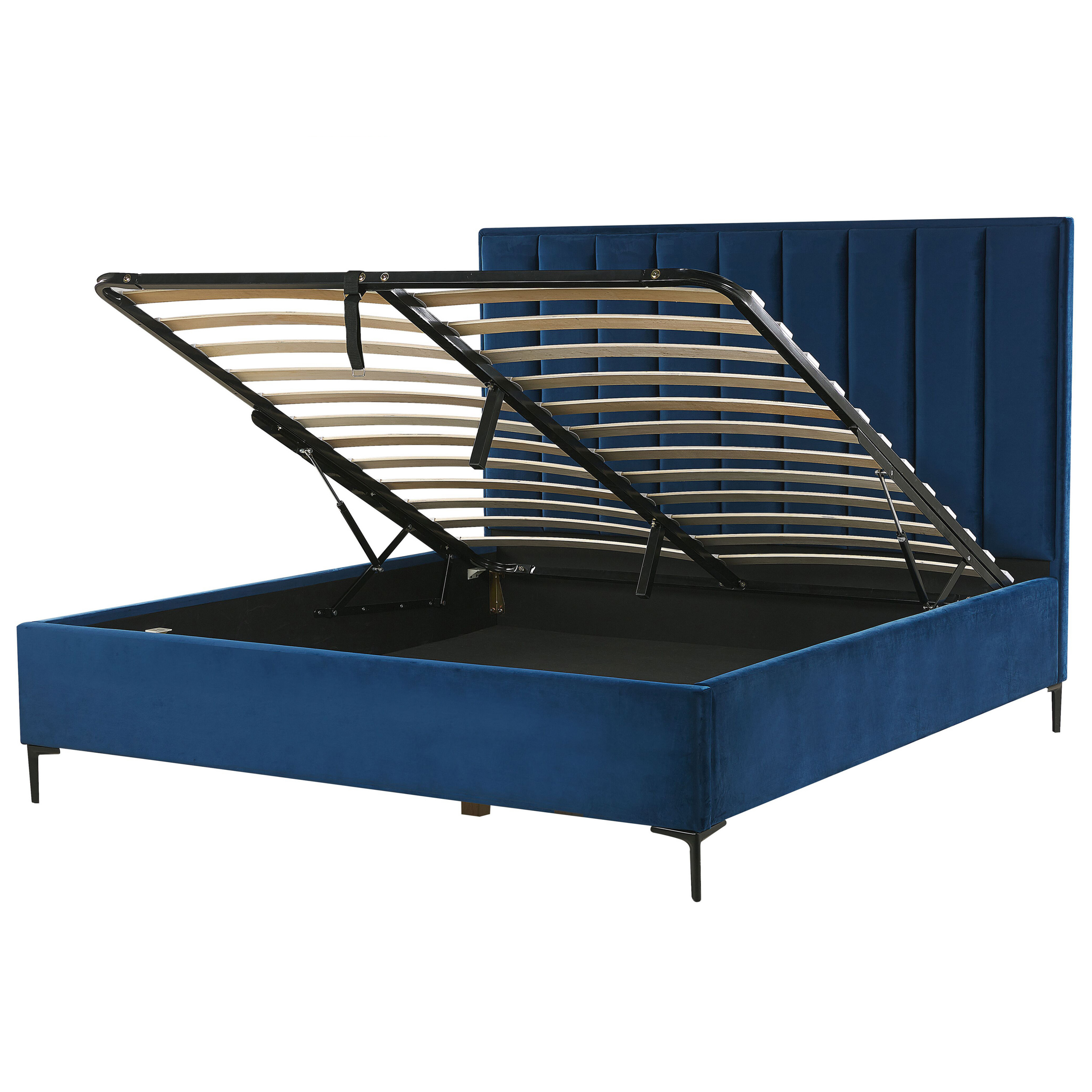 Bed met opbergruimte fluweel blauw 180 x 200 cm SEZANNE