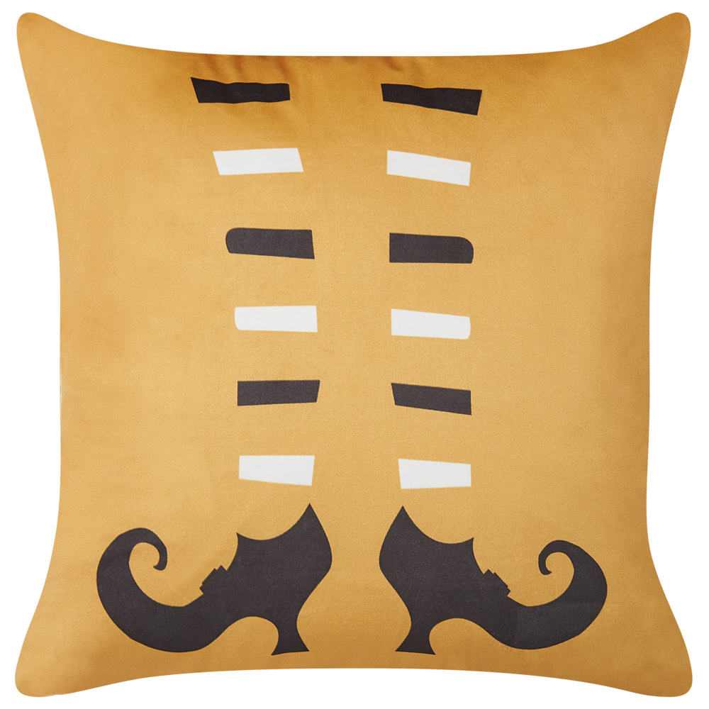 Image of Set di 2 cuscini decorativi in velluto arancione scarpe strega 45 x 45 cm quadrati moderni accessori per la decorazione autunnale di Halloween