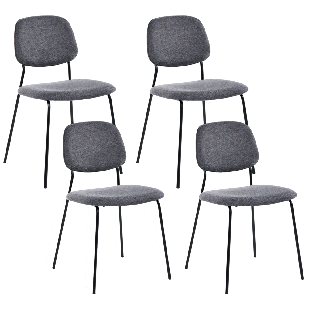 Set di 4 sedie da pranzo grigio nero poliestere gambe in ferro senza braccioli cappucci protettivi design minimalista moderno impilabili