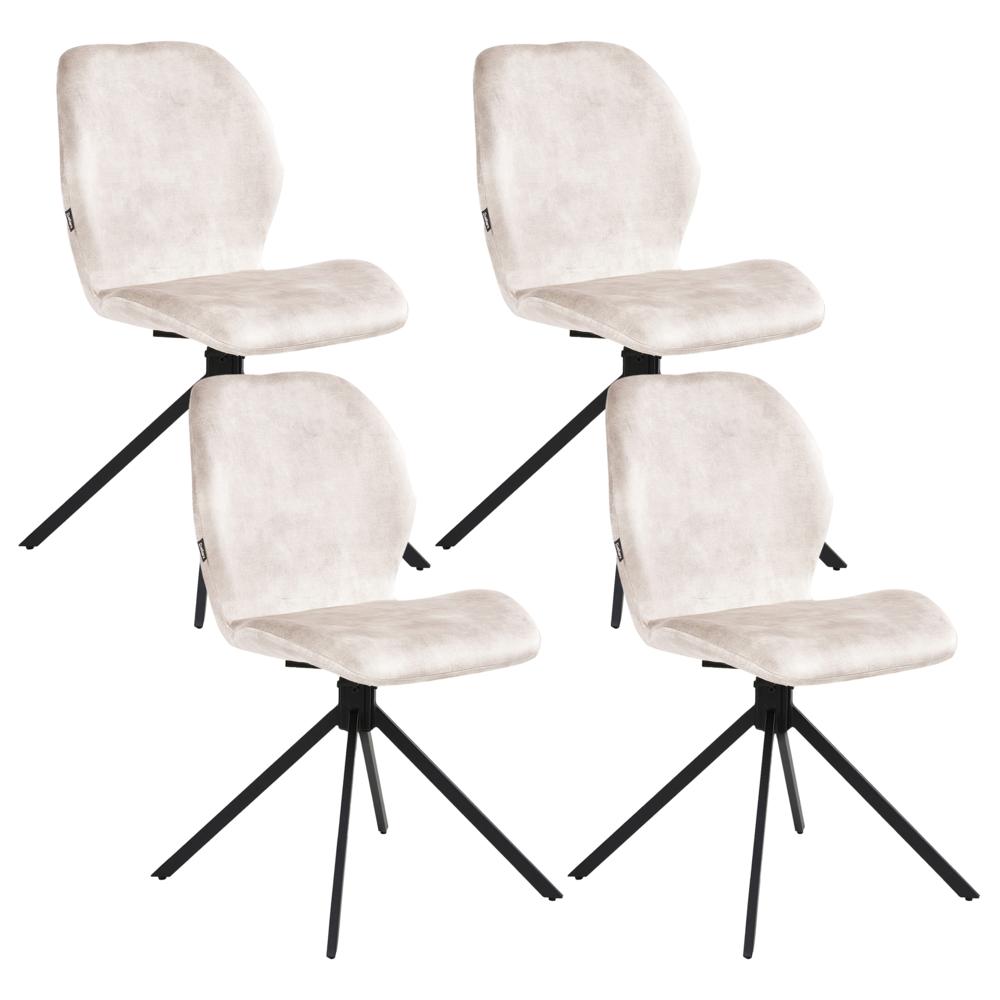 Set di 4 sedie da pranzo in velluto beige chiaro con gambe in ferro nero, girevoli a 180°, moderne e imbottite