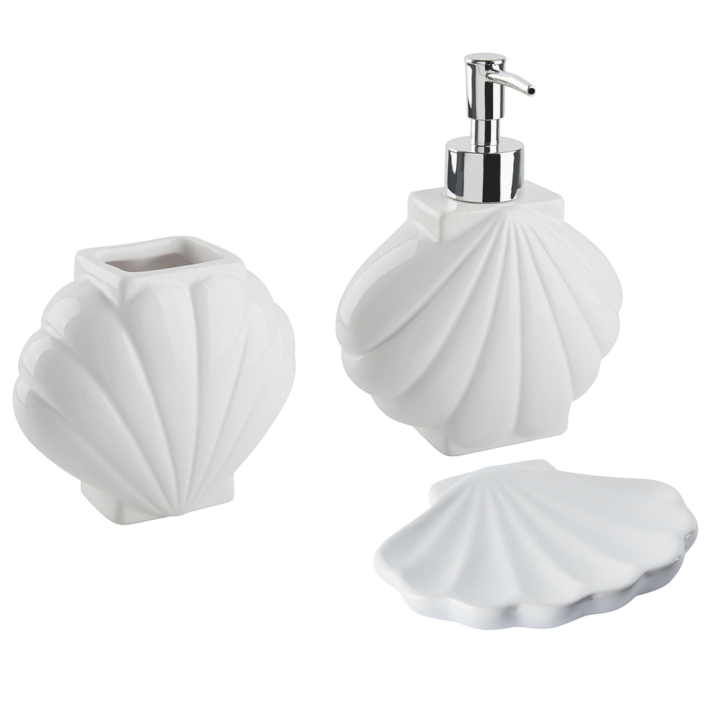 Image of Set di 3 Accessori Bagno in Ceramica bianca dispenser sapone porta sapone portaspazzolini