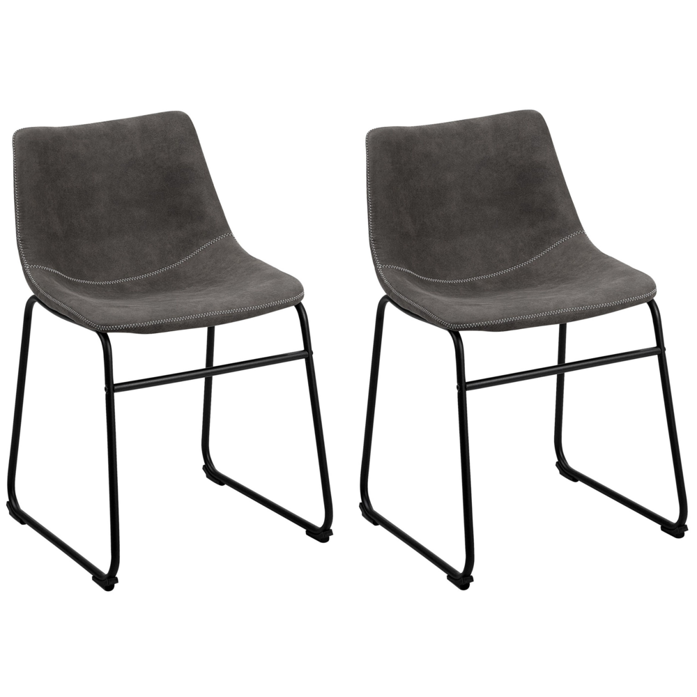Image of Set di 2 sedie da pranzo con rivestimento in tessuto grigio e gambe nere in stile retrò rustico