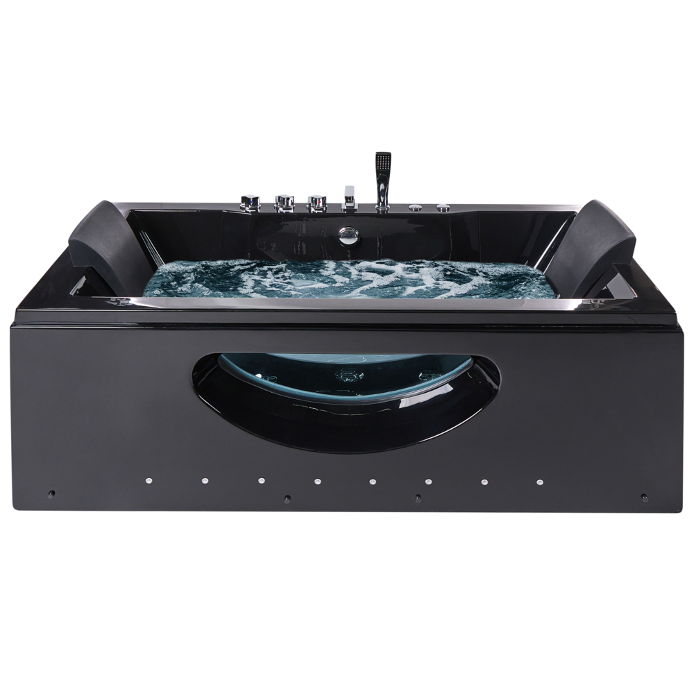 Vasca idromassaggio nero ABS Getti d'acqua massaggianti Luci LED Poggiatesta Massaggio Getti d'Acqua Rettangolare 180 x 85 cm