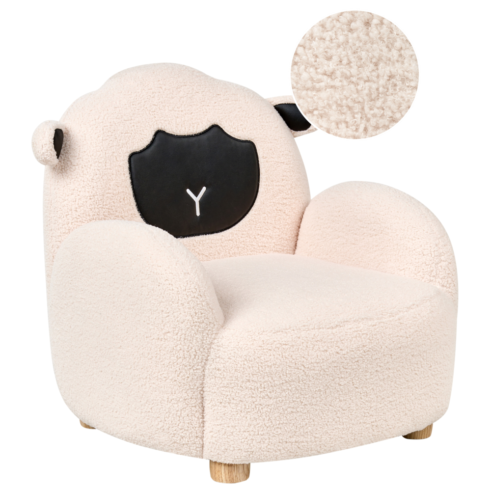 Image of Poltrona per bambini Tessuto Bianco sporco motivo pecora Tappezzeria Boucle Sedia bassa per bambini Forma